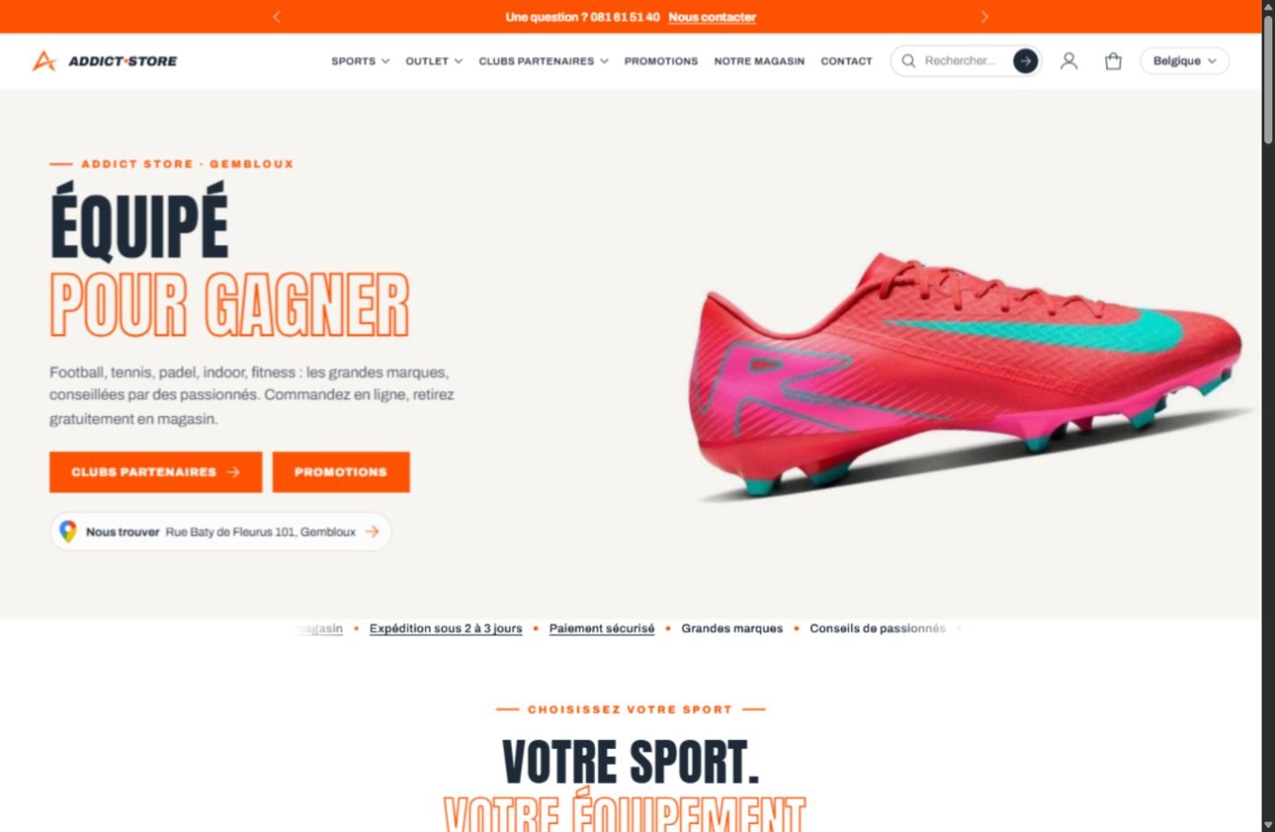 Page d’accueil du site Addict Store, créé par Neodastes