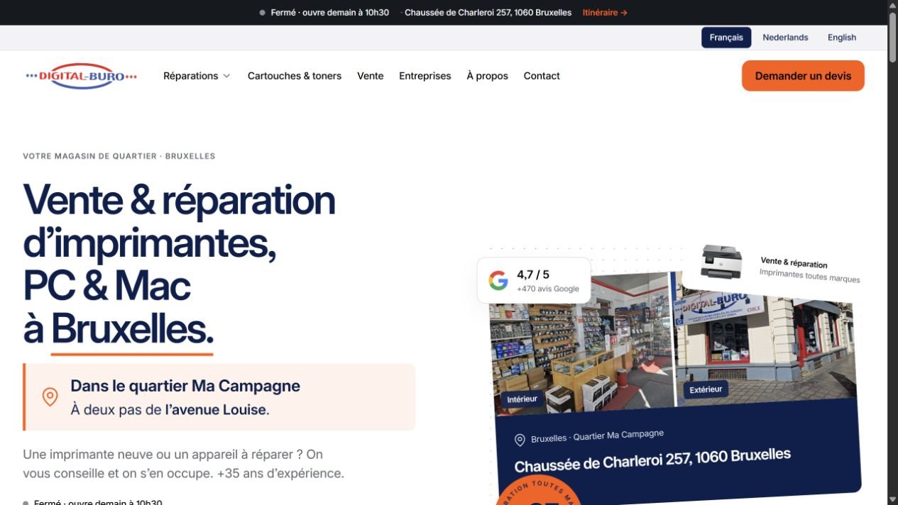 Page d’accueil du site Digital Buro, créé par Neodastes